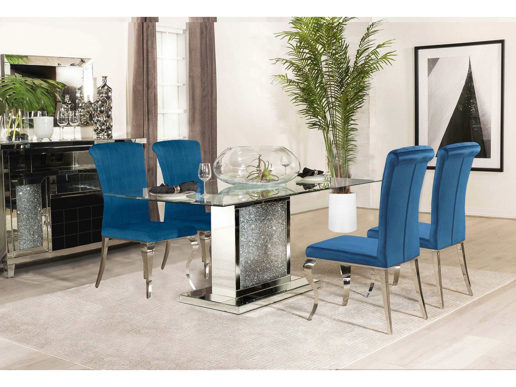 Marilyn Teal / Mirror 5 Pc Dining Set - Ornate Home