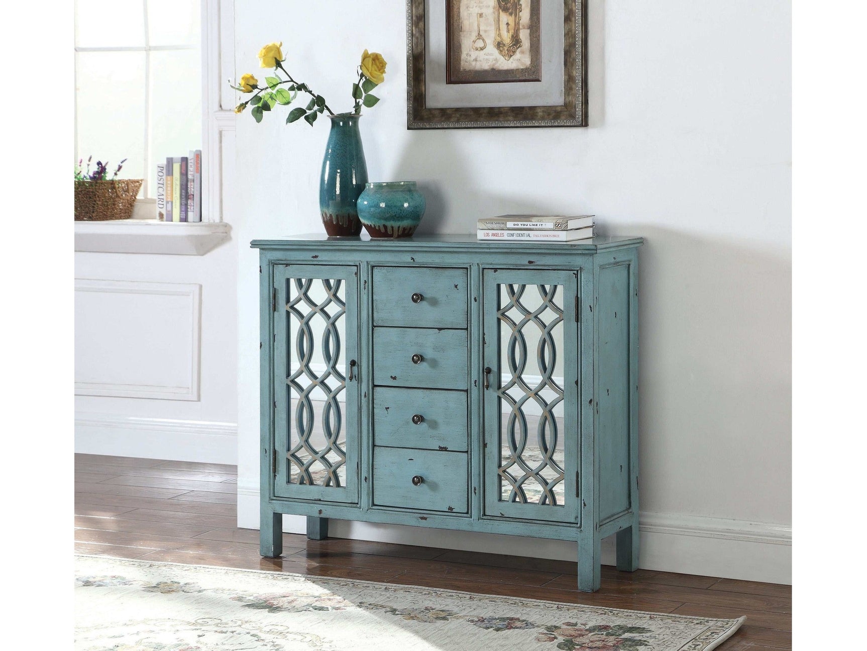 Marrakech Antique Blue Accent Cabinet - Ornate Home