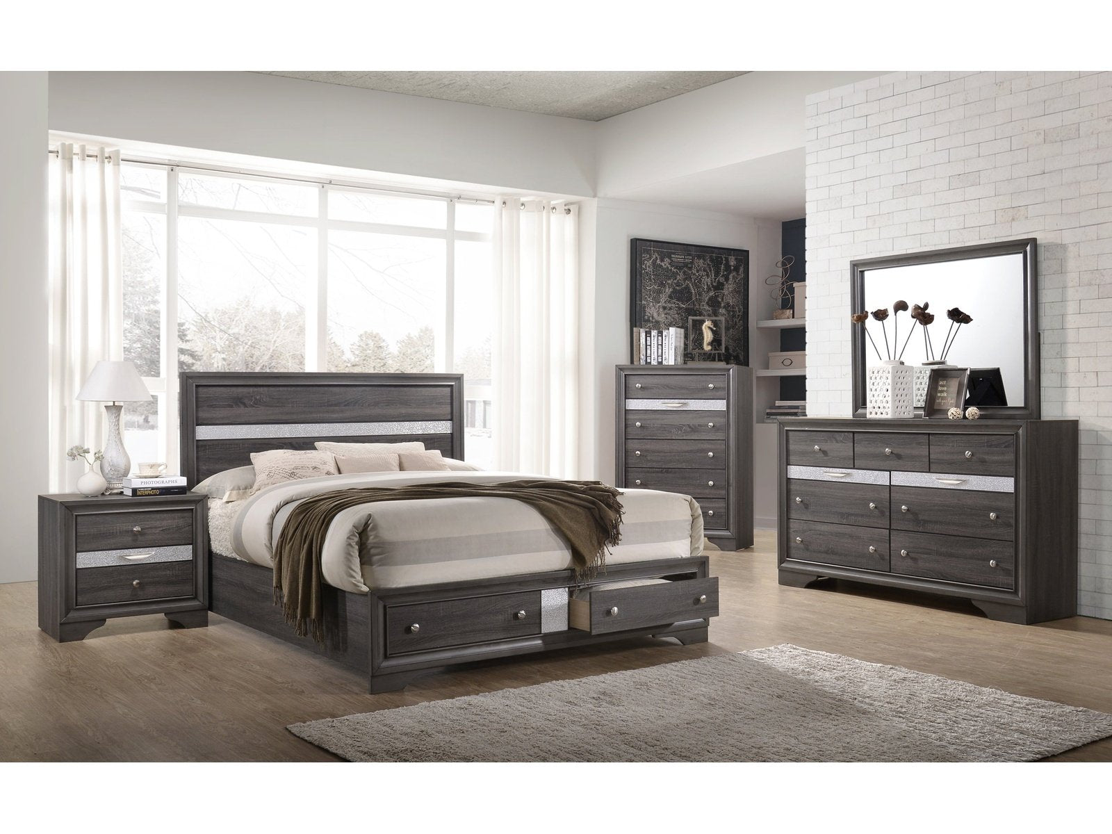 Matrix Gray King Storage Bedroom Set / 4pc - Ornate Home