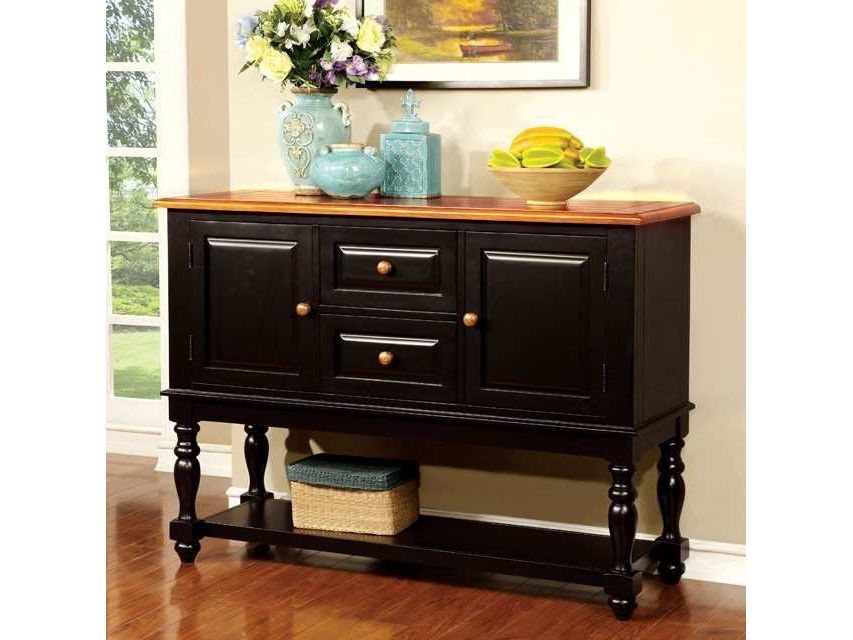 Mayville Black/Antique Oak Server - Ornate Home