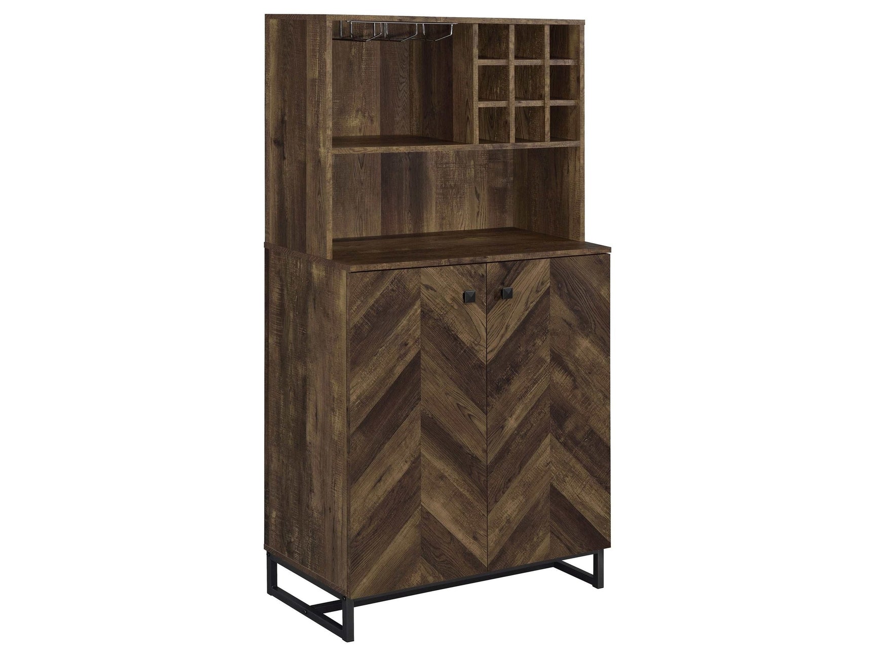Mendoza Rustic Oak Herringbone Bar Cabinet - Ornate Home