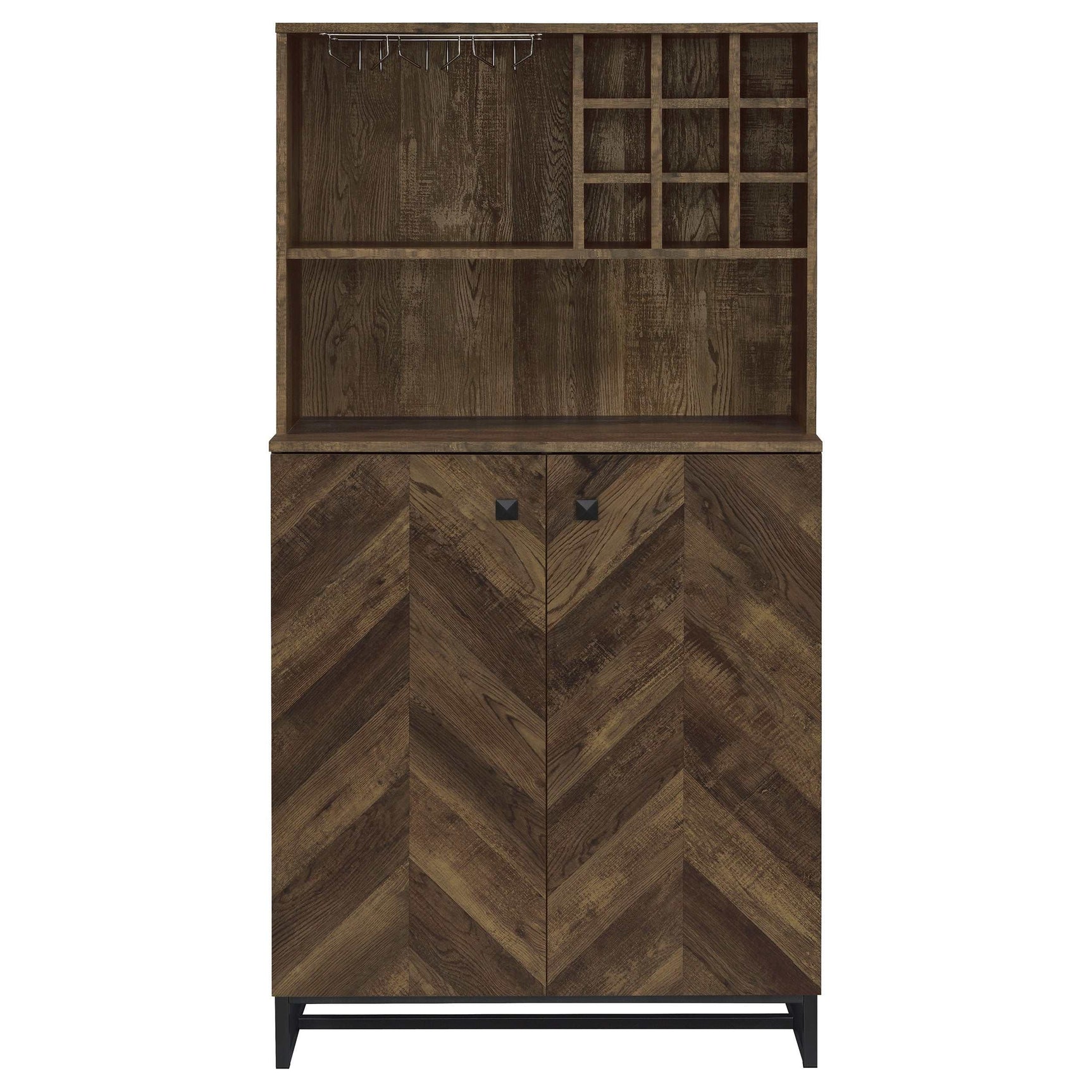 Mendoza Rustic Oak Herringbone Bar Cabinet - Ornate Home