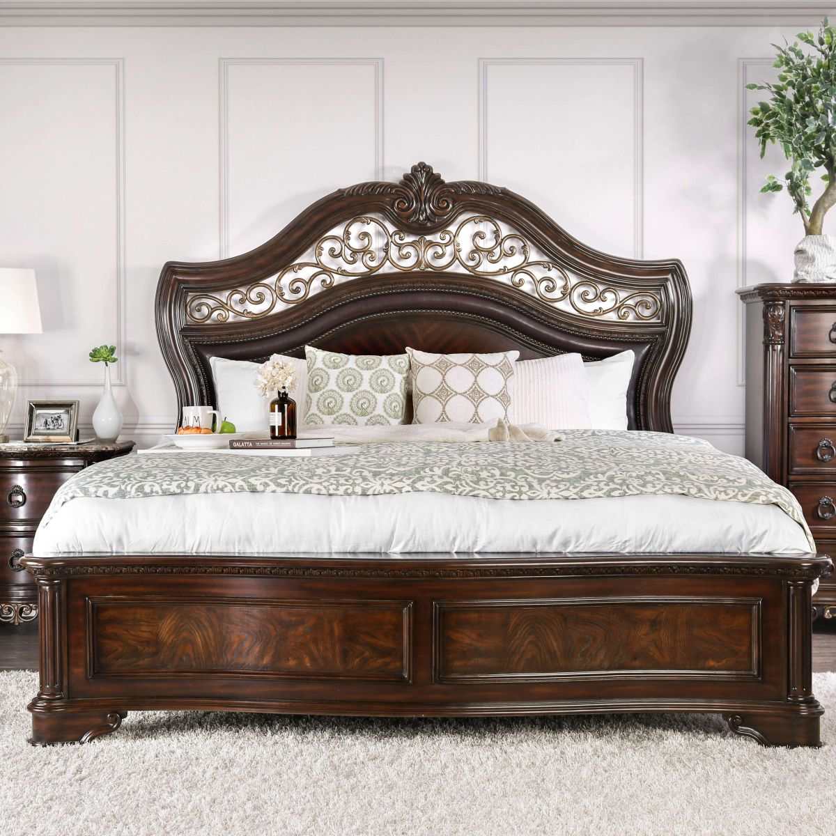 Menodora Brown Cherry Queen Bed - Ornate Home