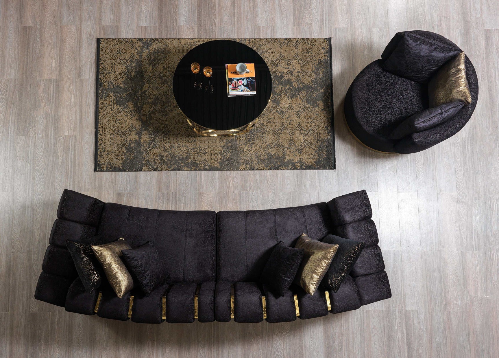 Michelle Black Velvet Curved Sectional - Ornate Home