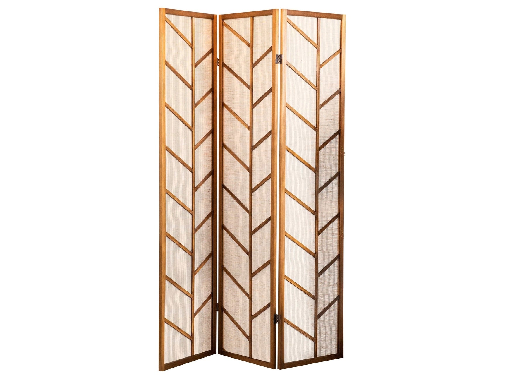 Mila Walnut & Linen 3pc Foldable Panel Screen - Ornate Home