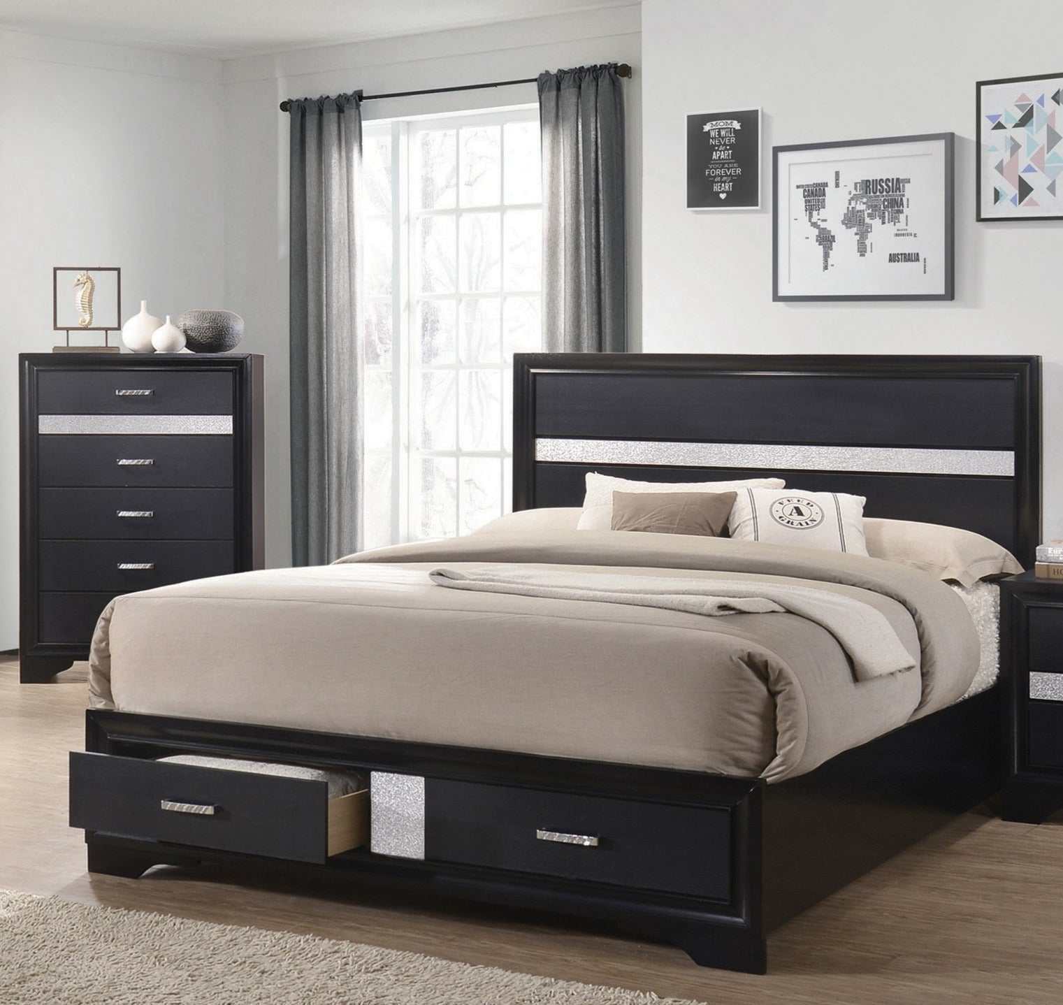 Miranda Black Eastern King Storage Bed - Ornate Home