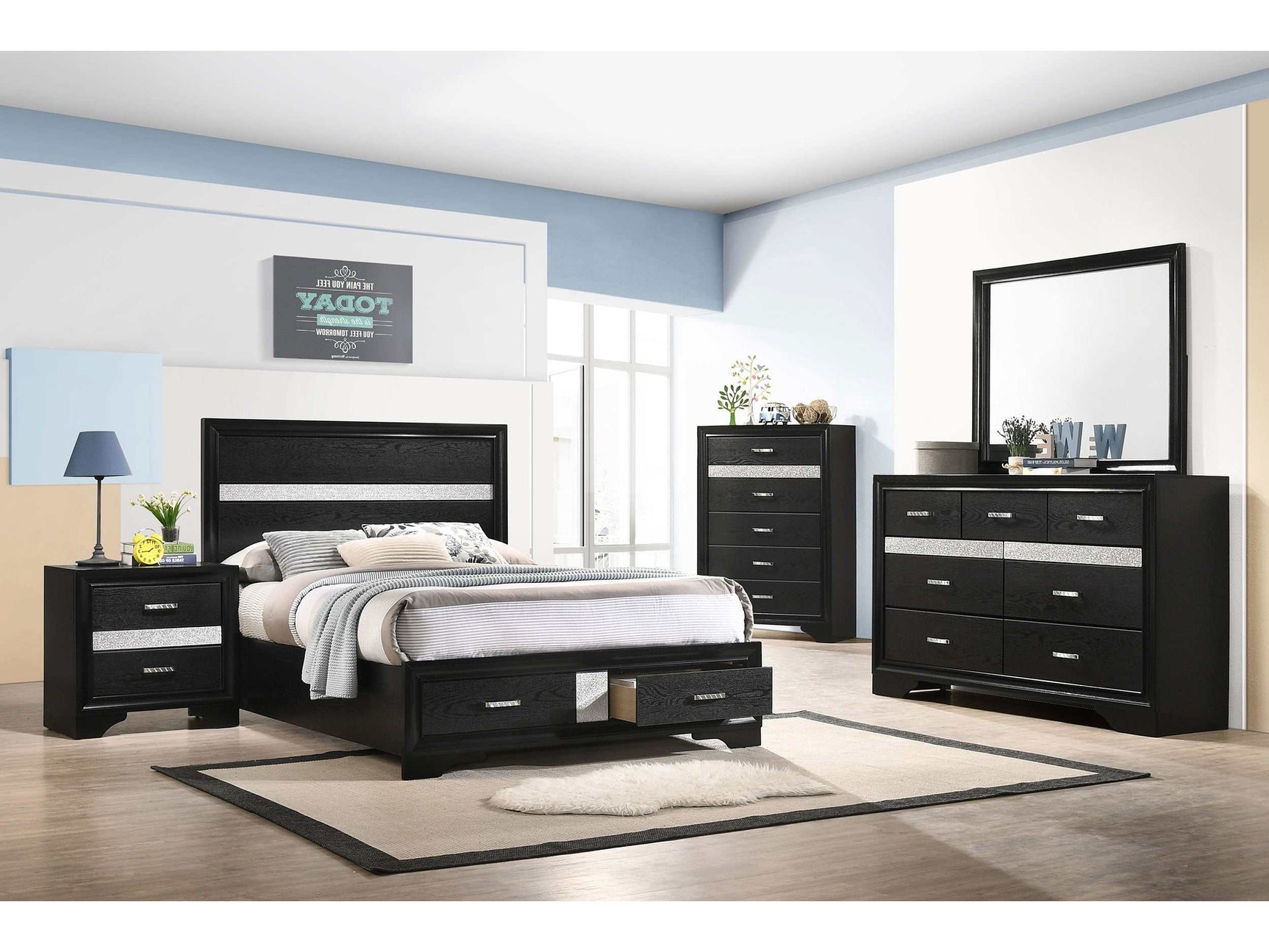 Miranda Black Full Bed 4 Pc Set - Ornate Home
