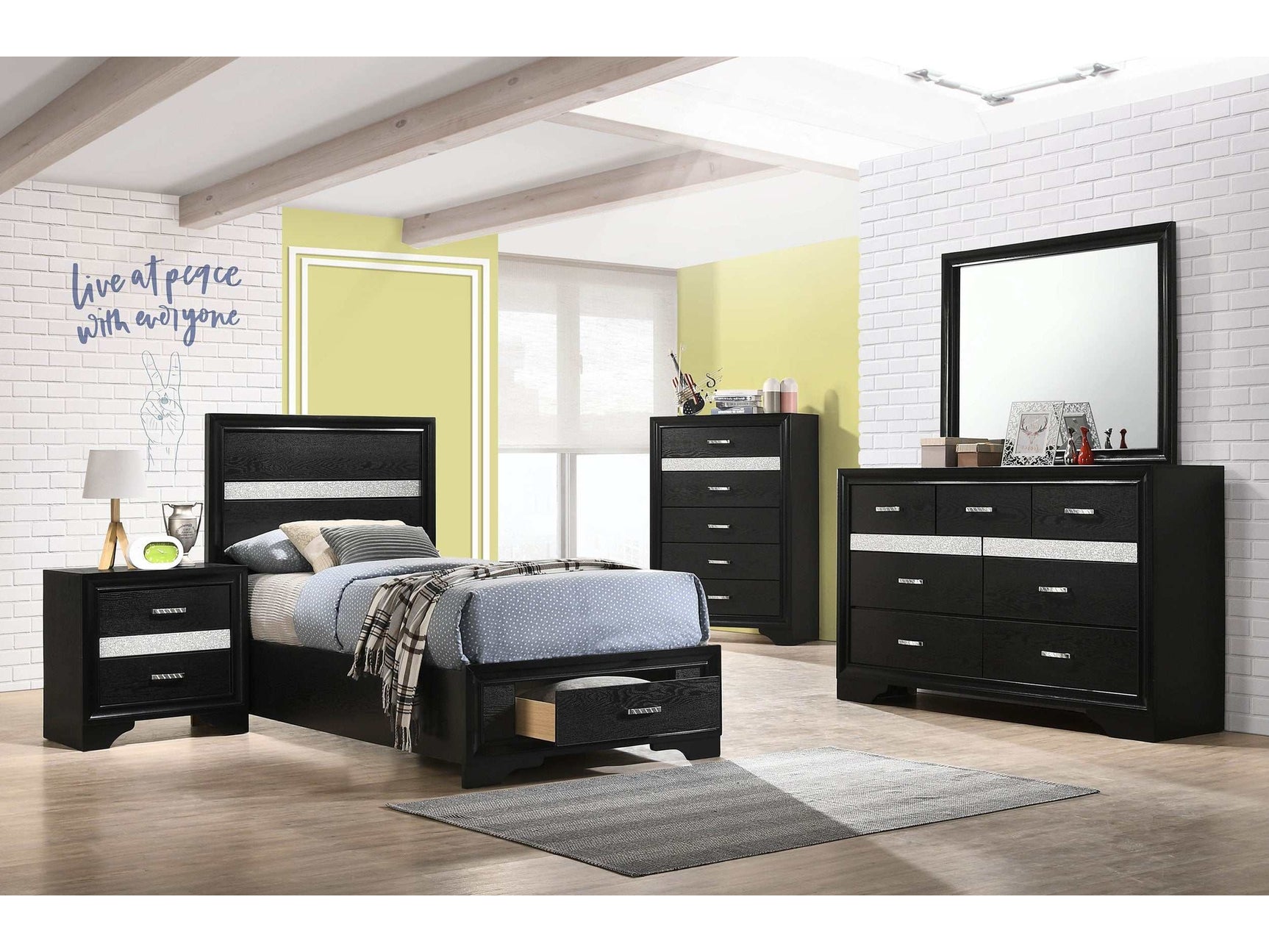 Miranda Black Twin Bed 5 Pc Set - Ornate Home