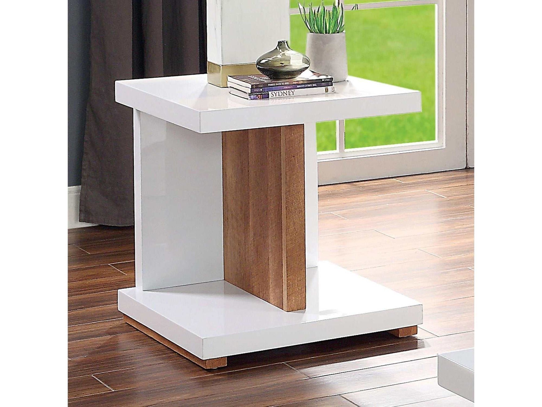 Moa White & Natural End Table - Ornate Home