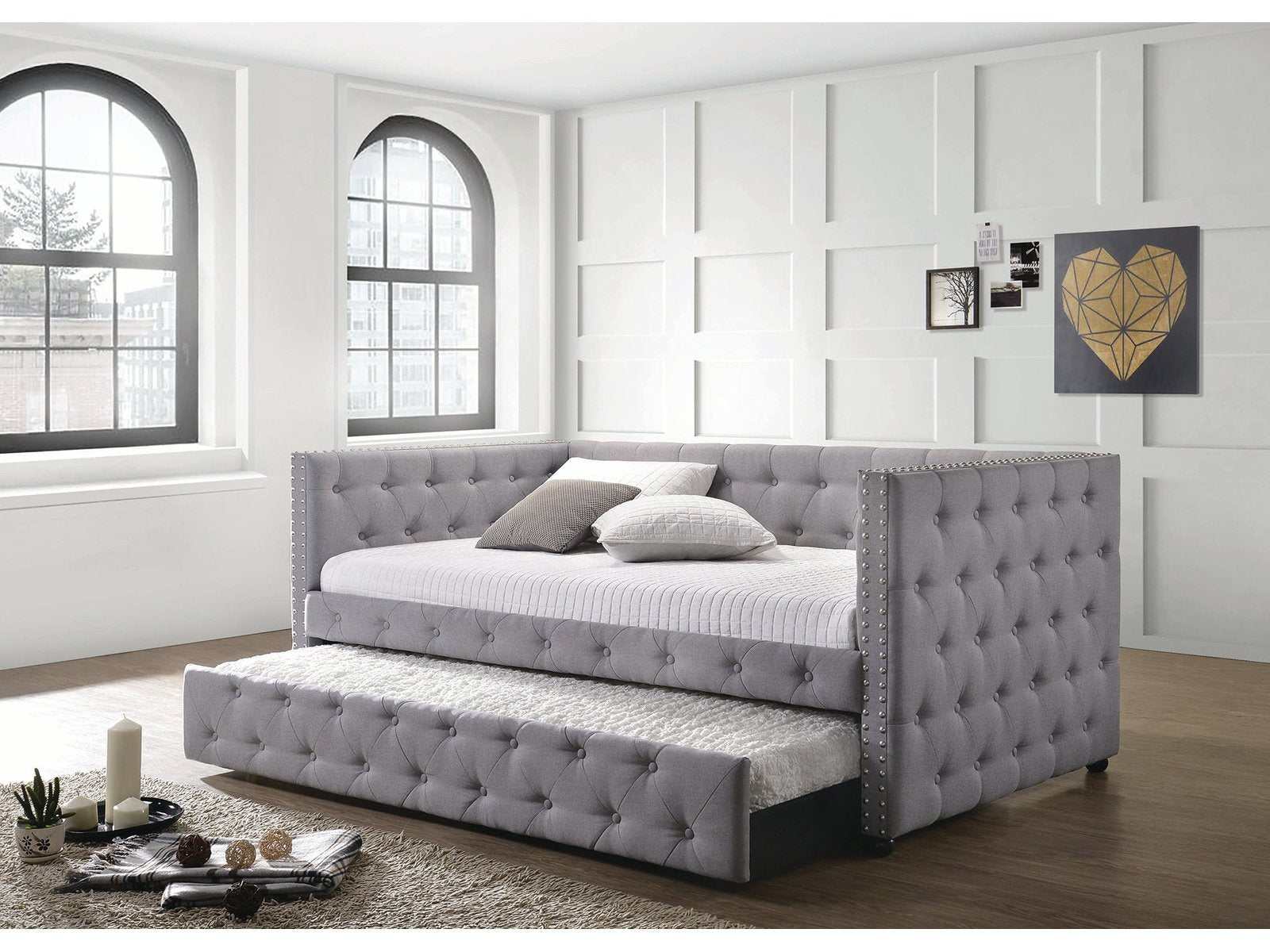 Mockern Grey Tufted Daybed w/ Trundle - Ornate Home