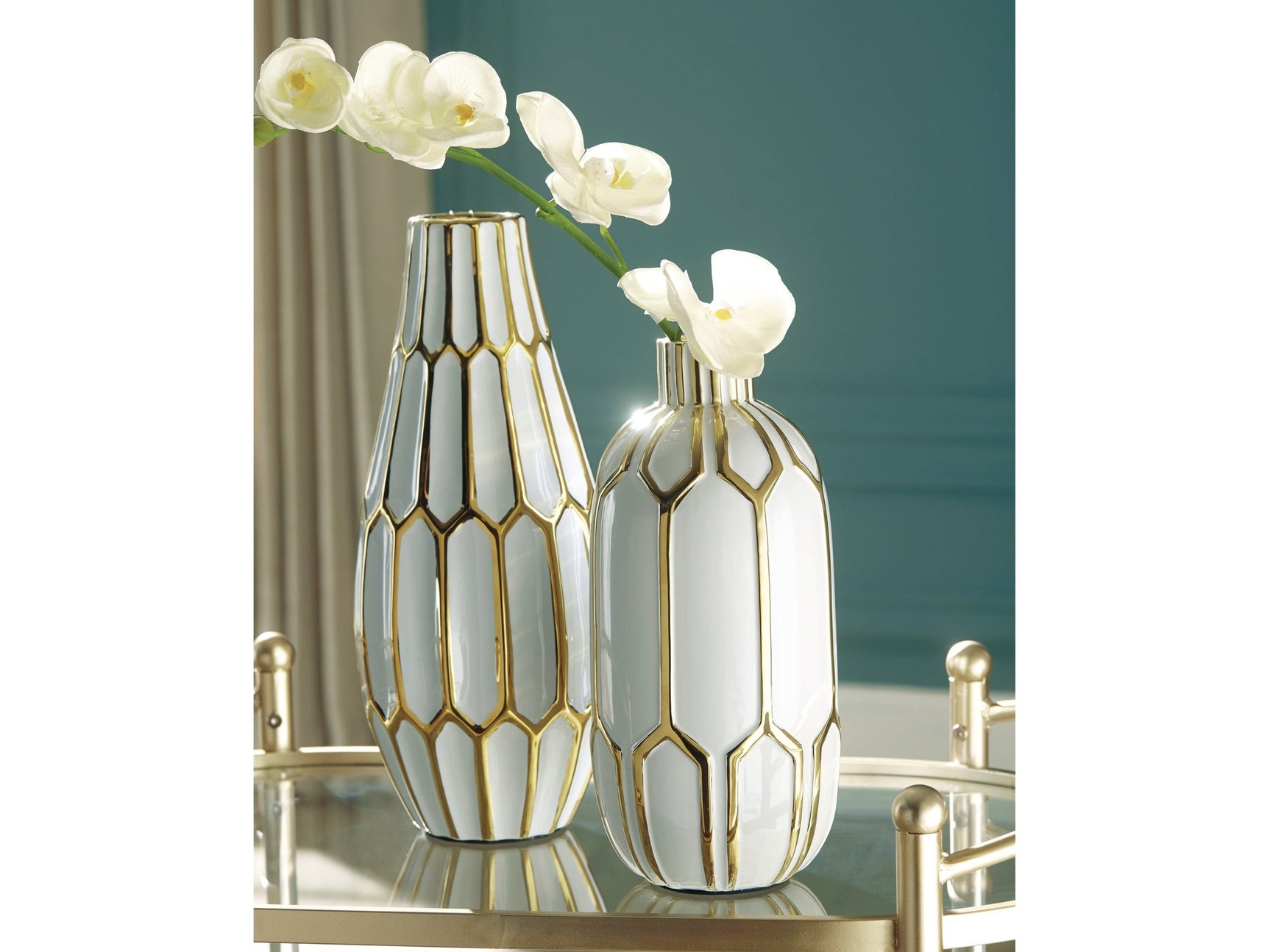 Mohsen Gold Finish/White Vase (Set of 2) - Ornate Home