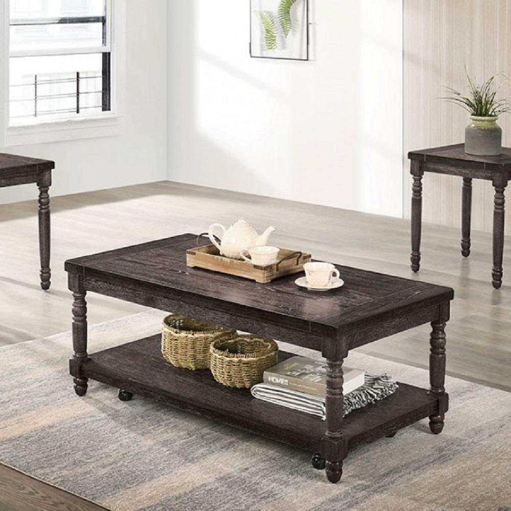 Monango Rustic Weathered Gray 3pc Coffee Table Set - Ornate Home