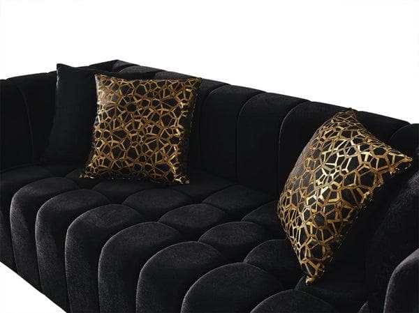 Monica Black Velvet Sofa & Loveseat / 2pc - Ornate Home