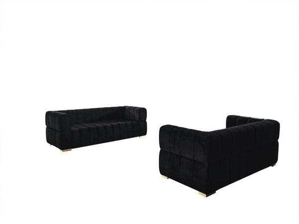 Monica Black Velvet Sofa & Loveseat / 2pc - Ornate Home