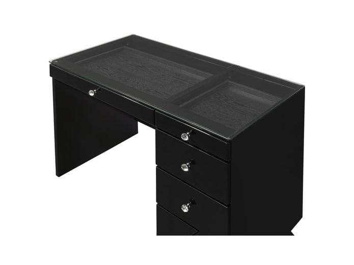 Morgan Black Wood Vanity Desk w/ Clear Glass Top - Ornate Home