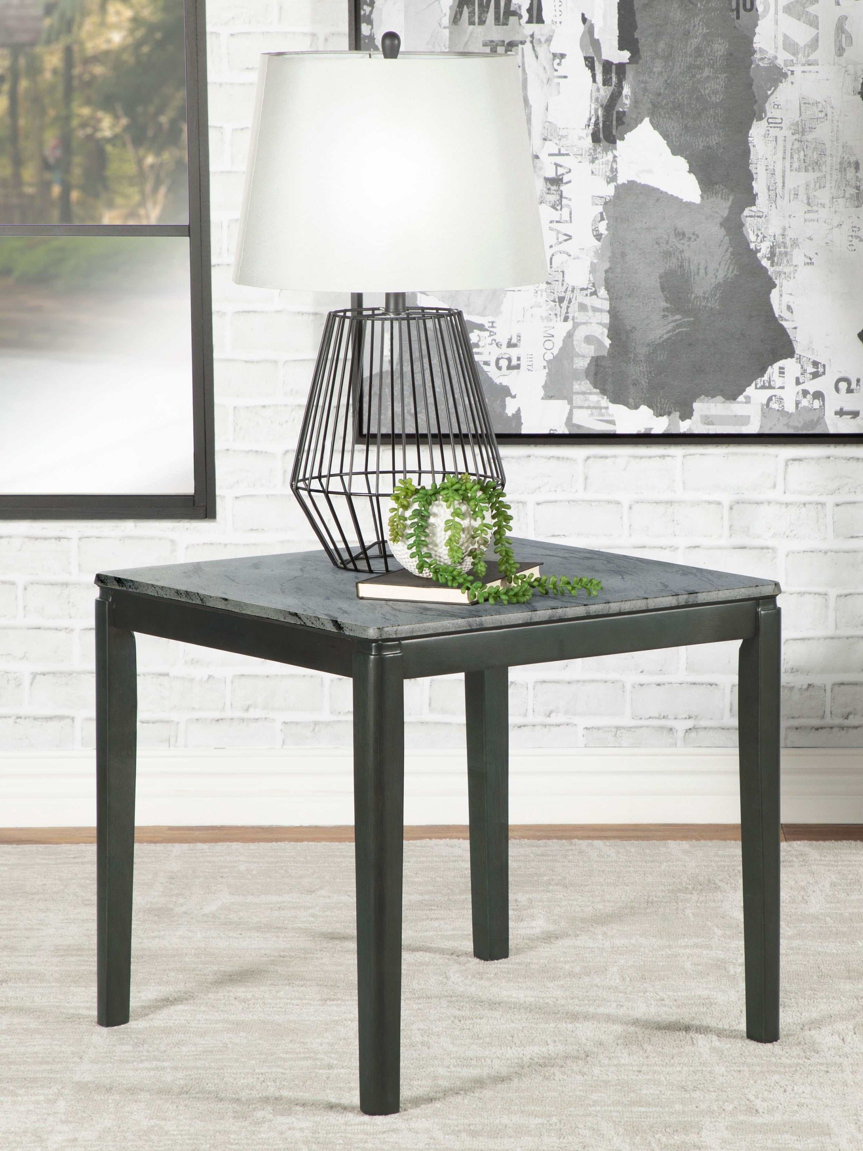 Mozzi Faux Grey Marble / Black End Table - Ornate Home