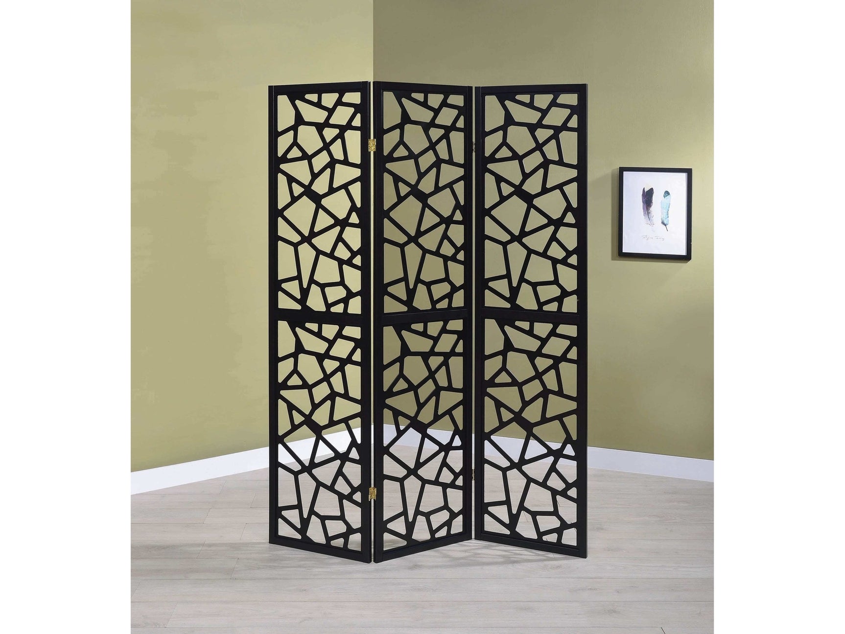Nailan Black 3pc Panel Screen - Ornate Home