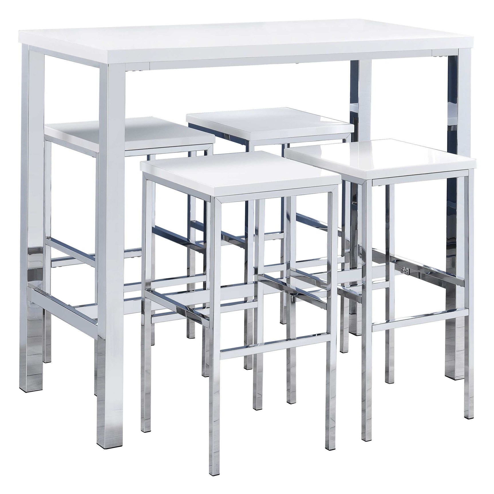 Natividad White High Gloss / Chrome 5 Pc Bar Set - Ornate Home