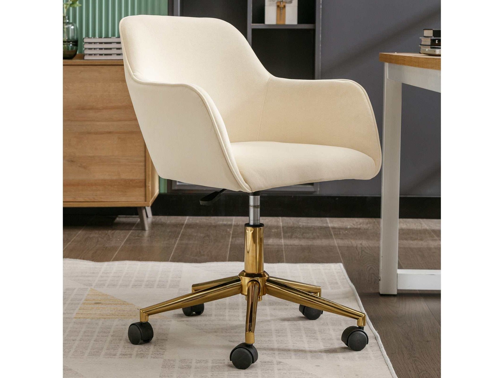 Naval Modern Velvet Adjustable Height 360 Revolving Wheel ,Beige - Ornate Home