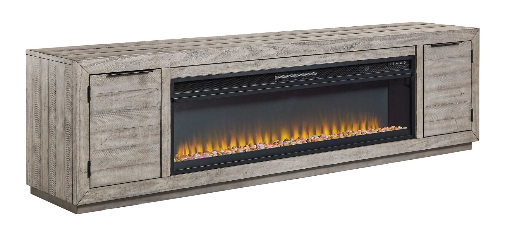 Naydell Gray 92" XL TV Stand w/ Fireplace Option - Ornate Home