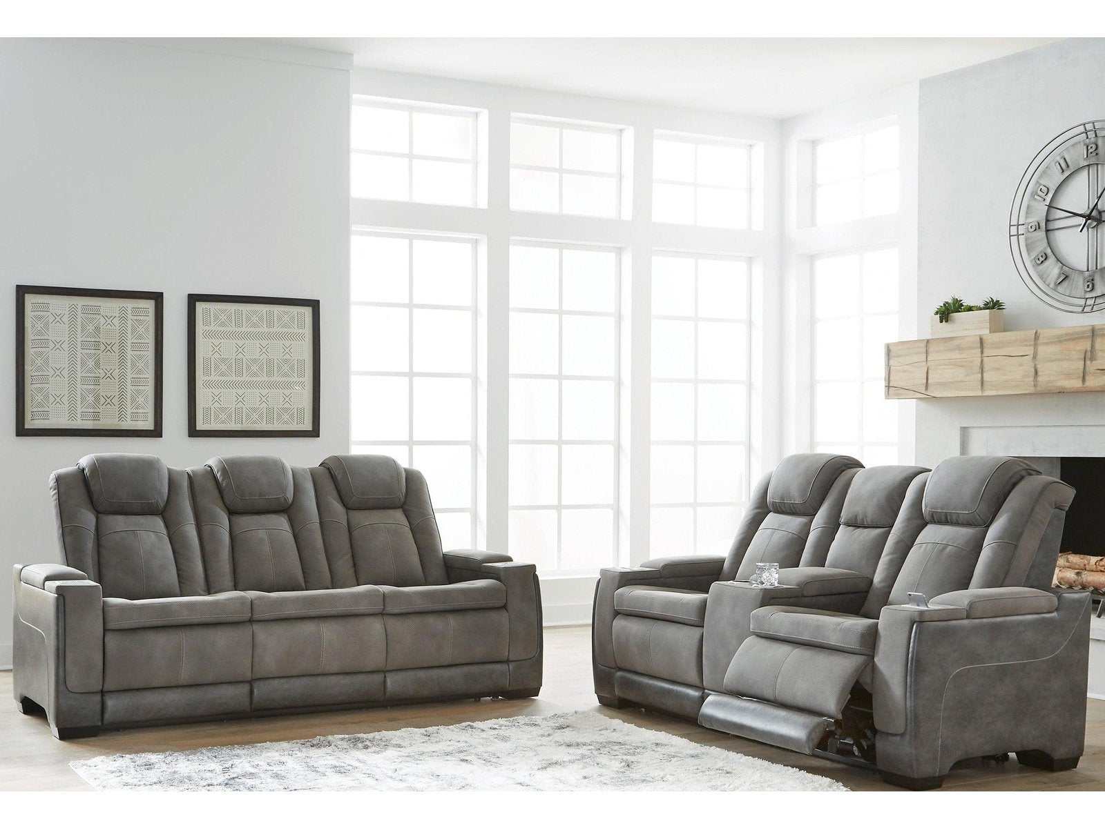 NextGen DuraPella Dual Tone Slate Power Reclining Sofa & Loveseat - Ornate Home