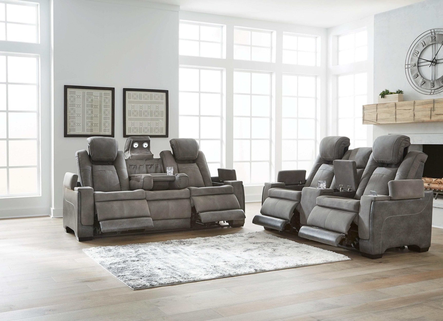 NextGen DuraPella Dual Tone Slate Power Reclining Sofa & Loveseat - Ornate Home