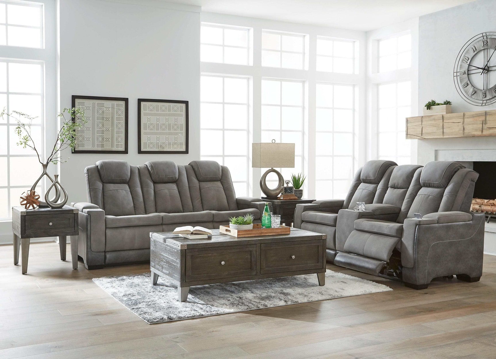 NextGen DuraPella Dual Tone Slate Power Reclining Sofa & Loveseat - Ornate Home
