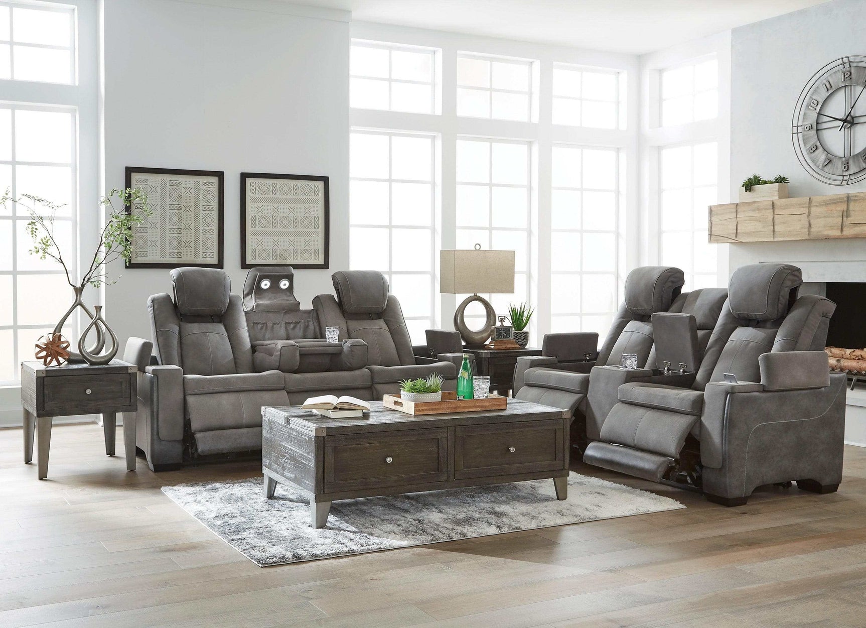 NextGen DuraPella Dual Tone Slate Power Reclining Sofa & Loveseat - Ornate Home