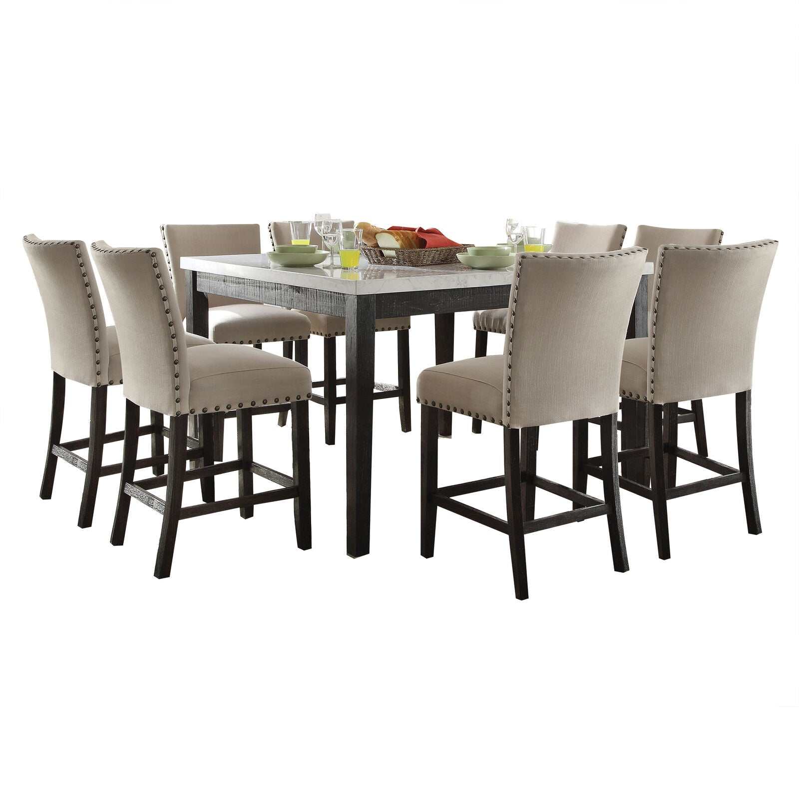 Nolan White Marble & Salvage Dark Oak Counter Height Dining Table - Ornate Home