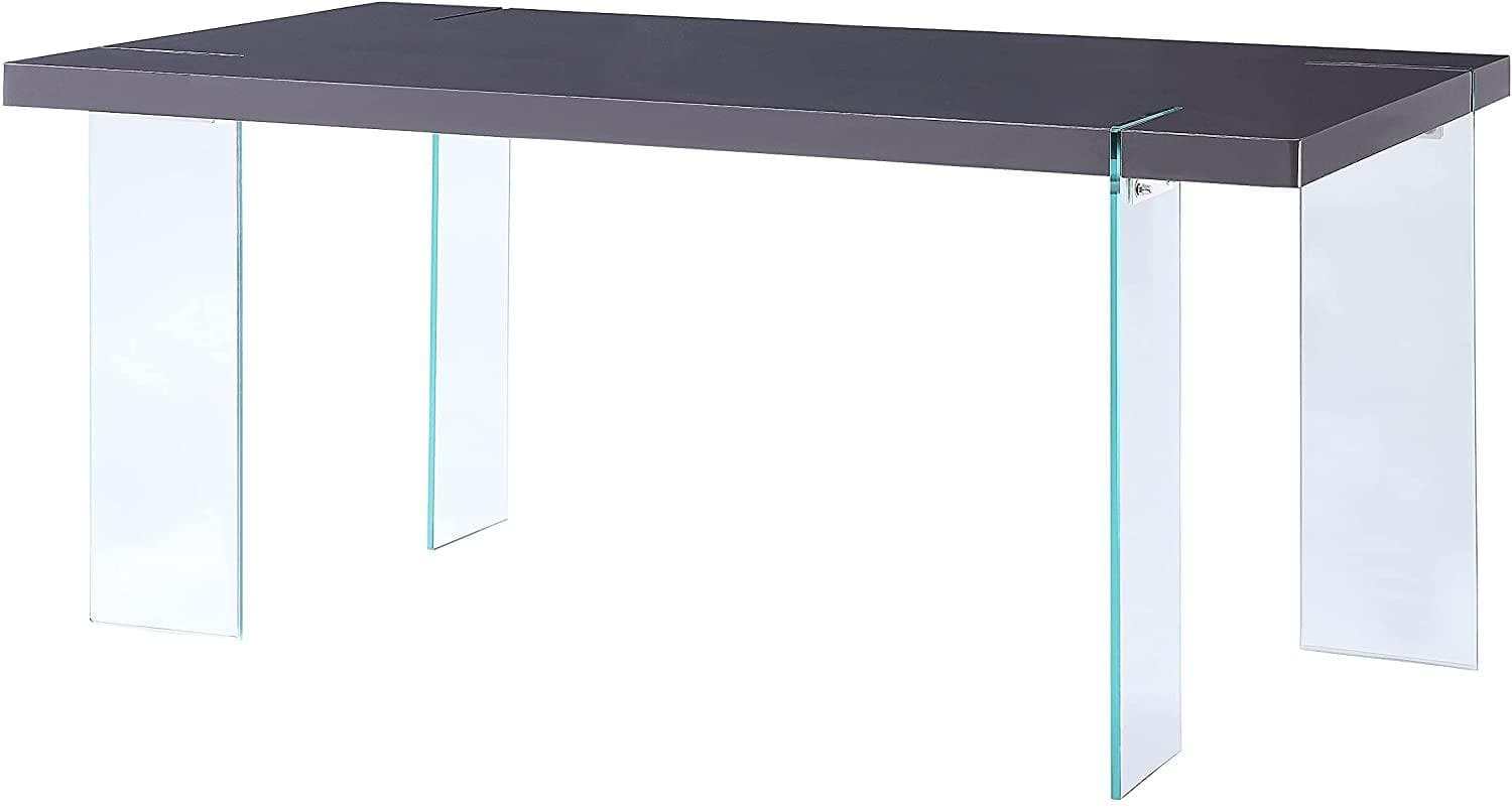 Noland Gray High Gloss & Clear Glass Dining Table - Ornate Home