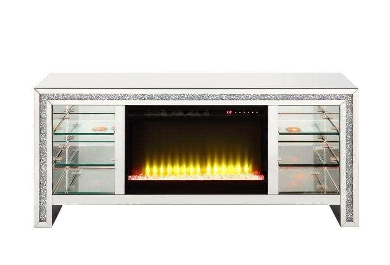 Noralie 59" TV Stand w/ LED Glass Shelves & Fireplace Insert - Ornate Home