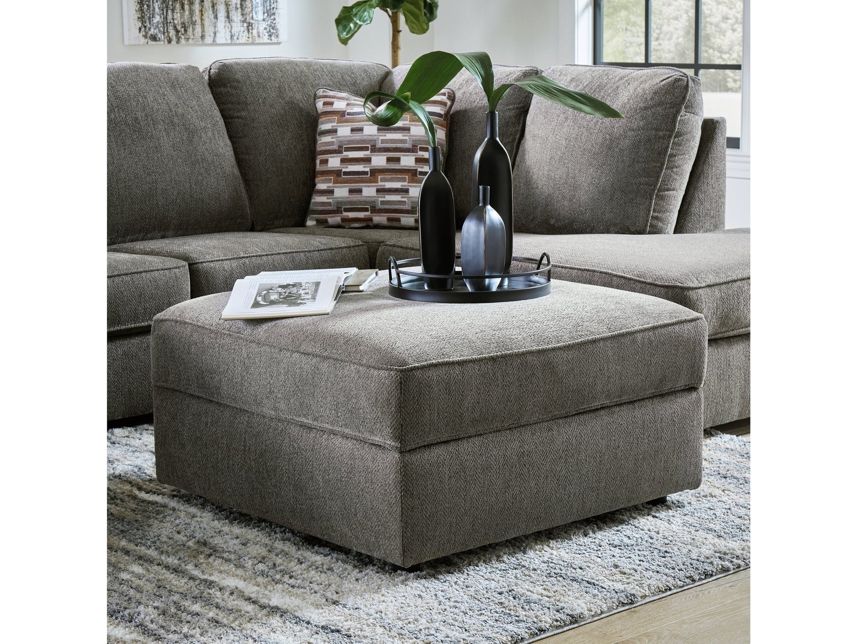 O'Phannon Putty Ottoman w/ Storage & Built-in Table Top - Ornate Home