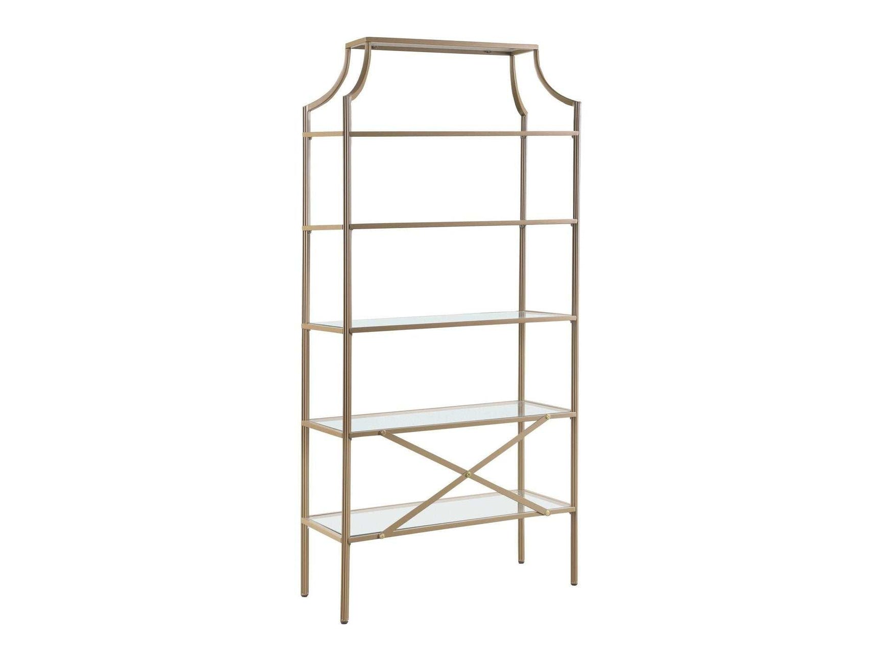 Orion Matte Gold Tempered Glass Shelves Bookcase - Ornate Home