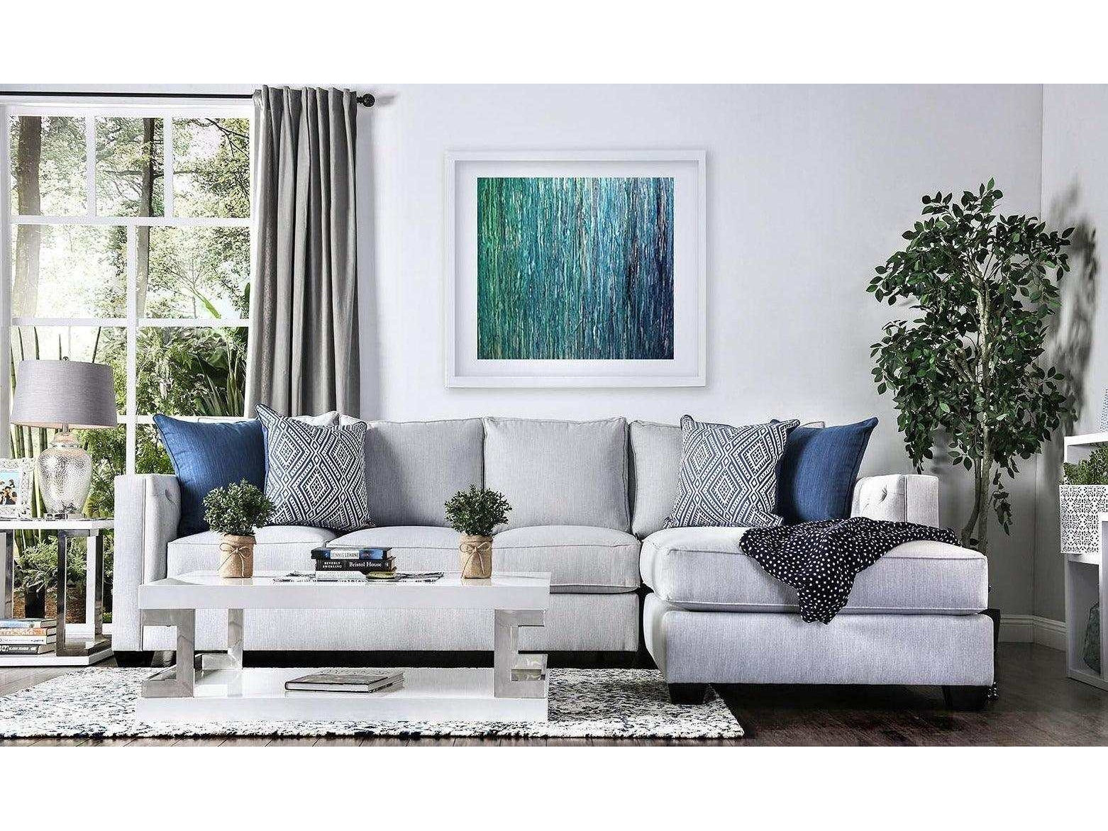 Ornella Light Gray & Blue L Shape Sectional Sofa - Ornate Home