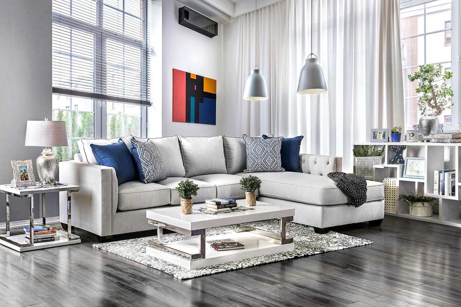 Ornella Light Gray & Blue L Shape Sectional Sofa - Ornate Home