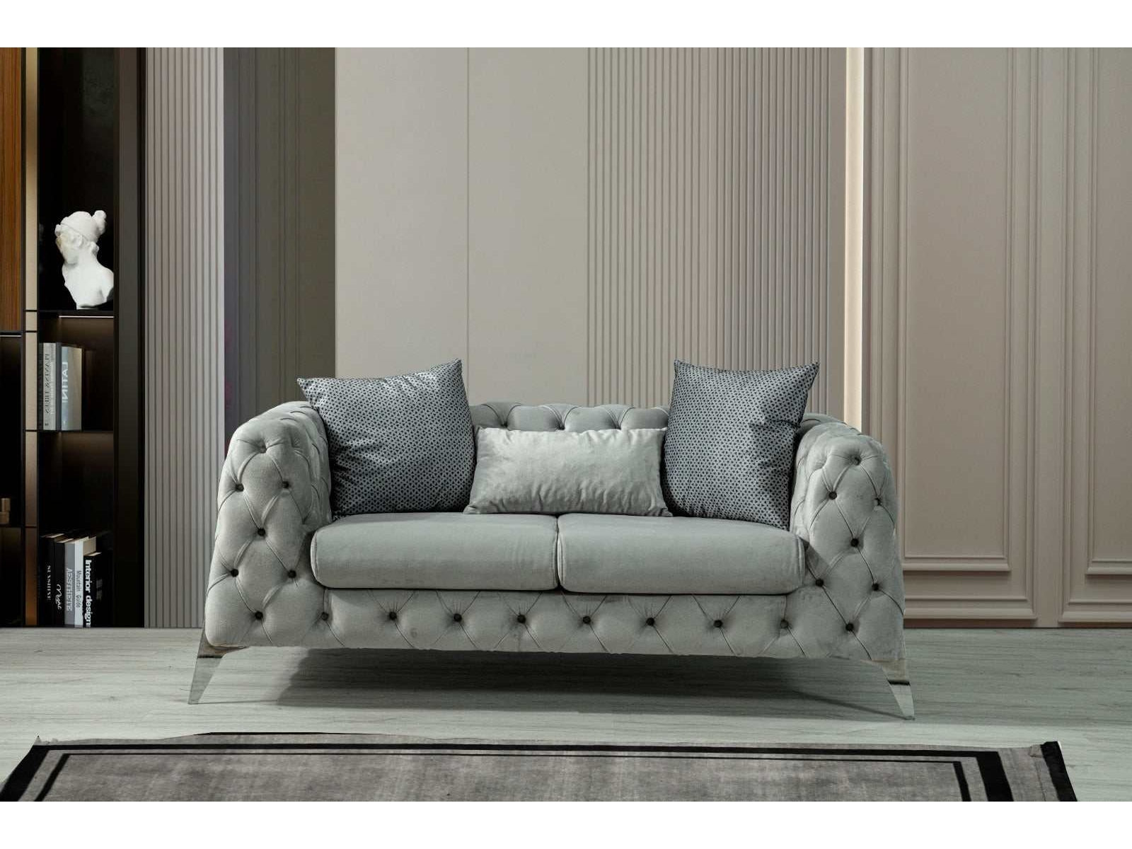 Oslo Light Gray Velvet Loveseat - Ornate Home