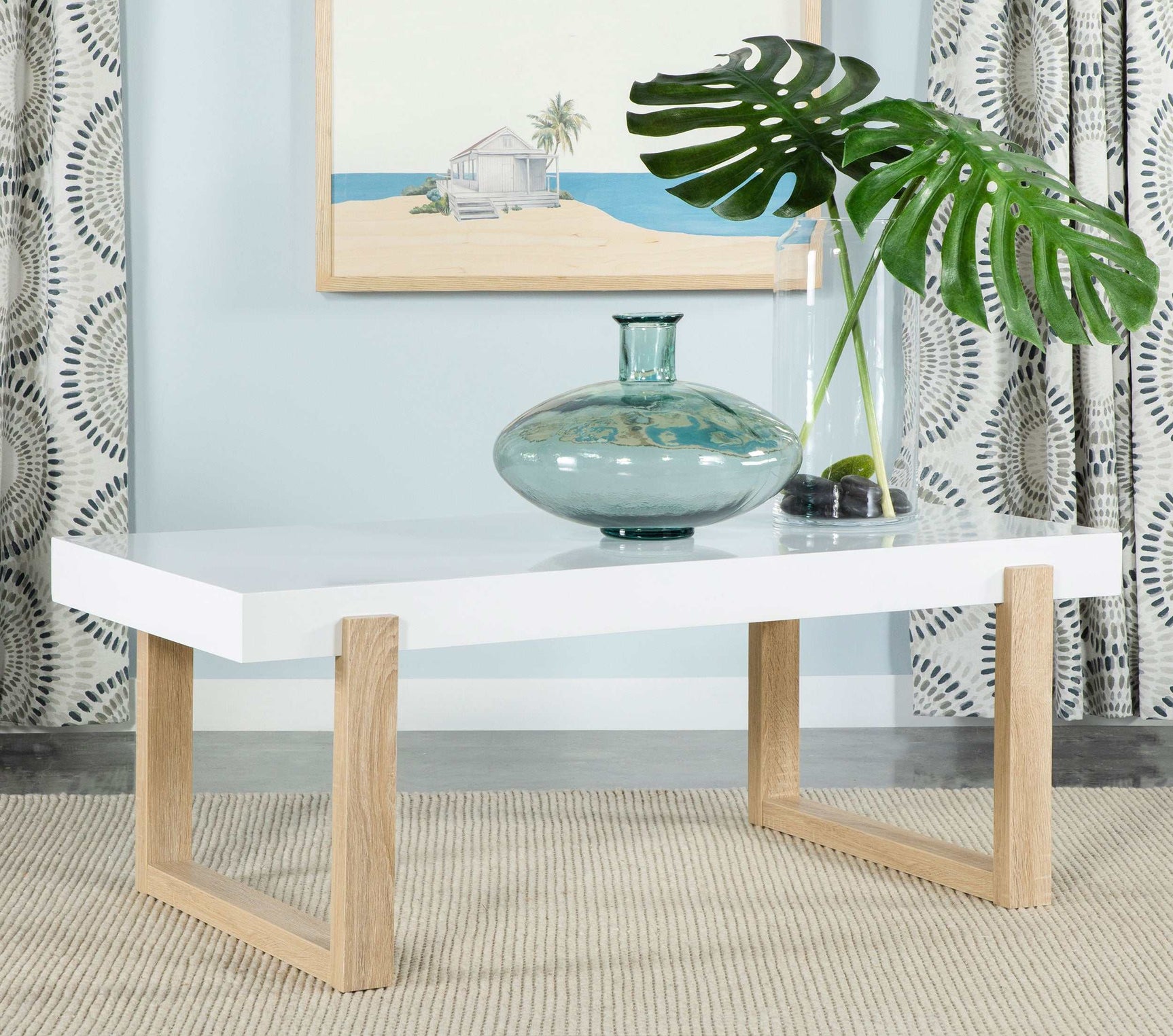Pala White High Gloss / Natural Coffee Table - Ornate Home