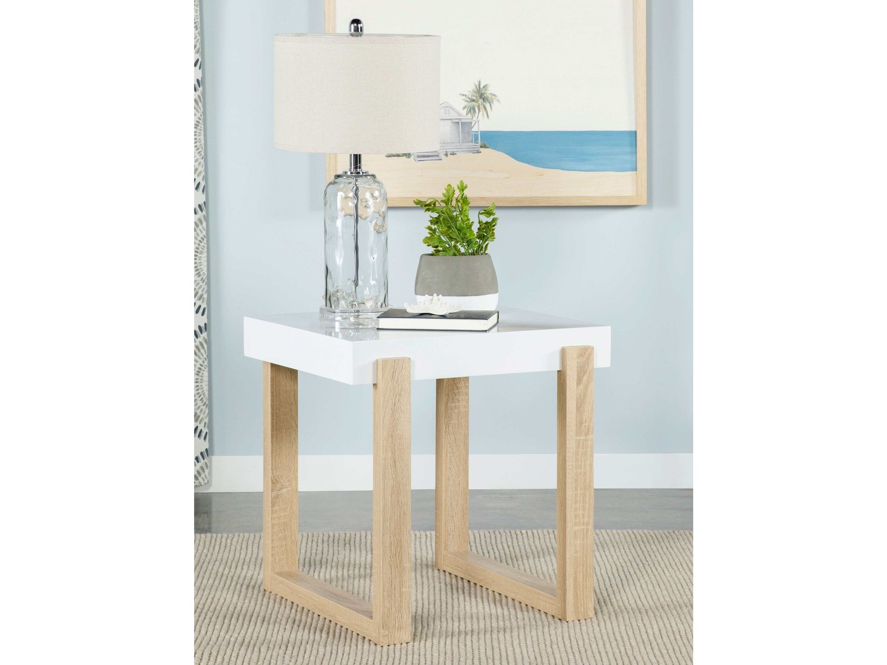 Pala White High Gloss / Natural End Table - Ornate Home