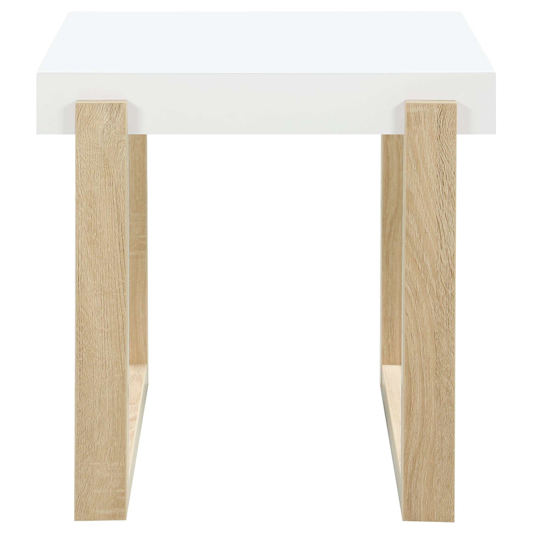 Pala White High Gloss / Natural End Table - Ornate Home