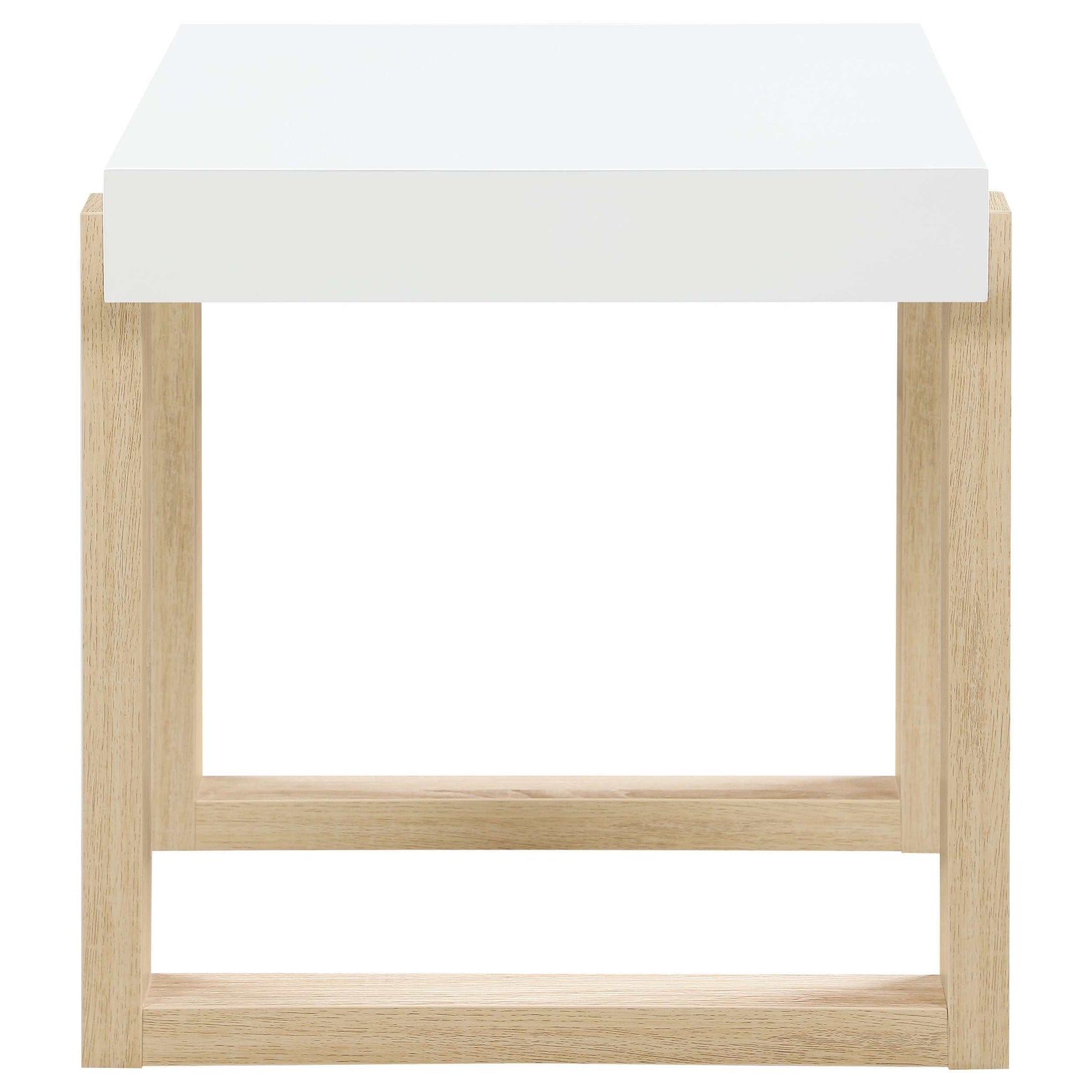 Pala White High Gloss / Natural End Table - Ornate Home