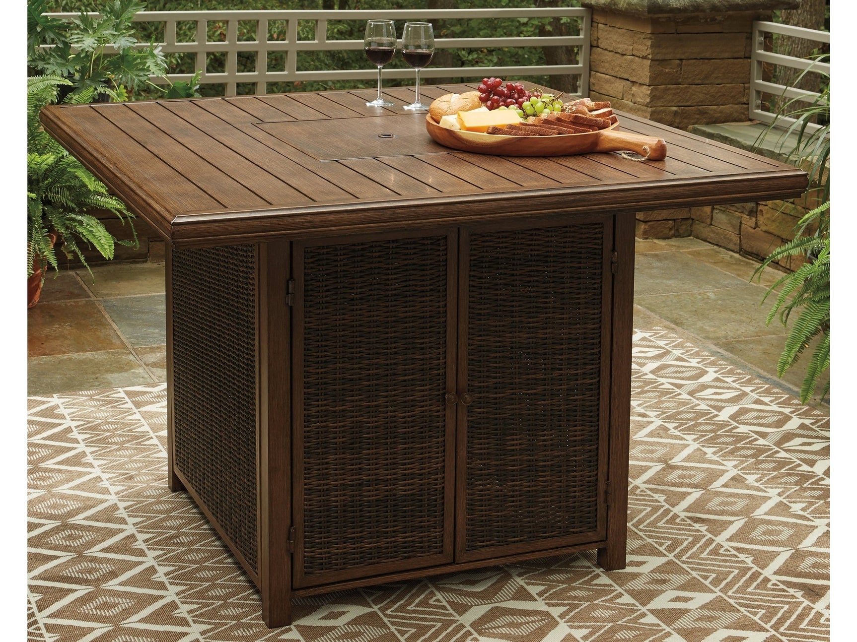 Paradise Trail Outdoor Bar Table w/ Fire Pit - Ornate Home