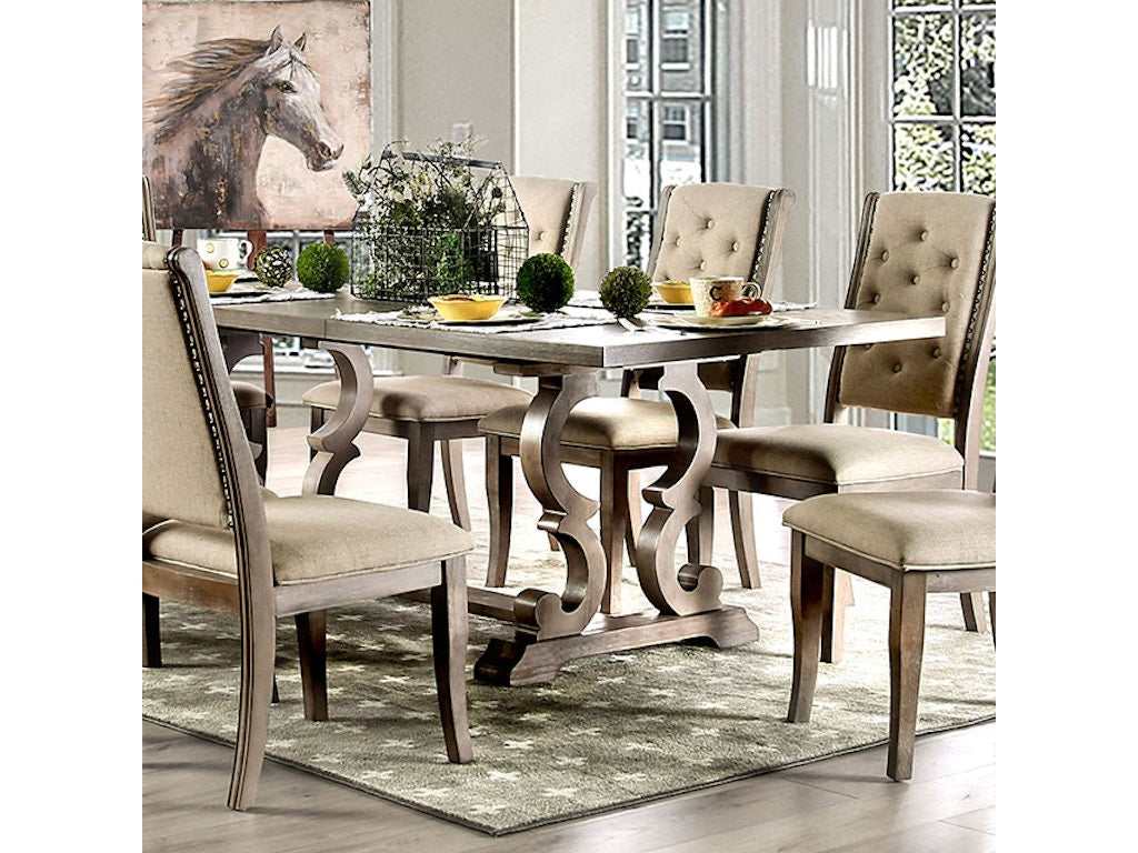 Patience Rustic Natural Tone & Beige Dining Room Set / 7pc - Ornate Home
