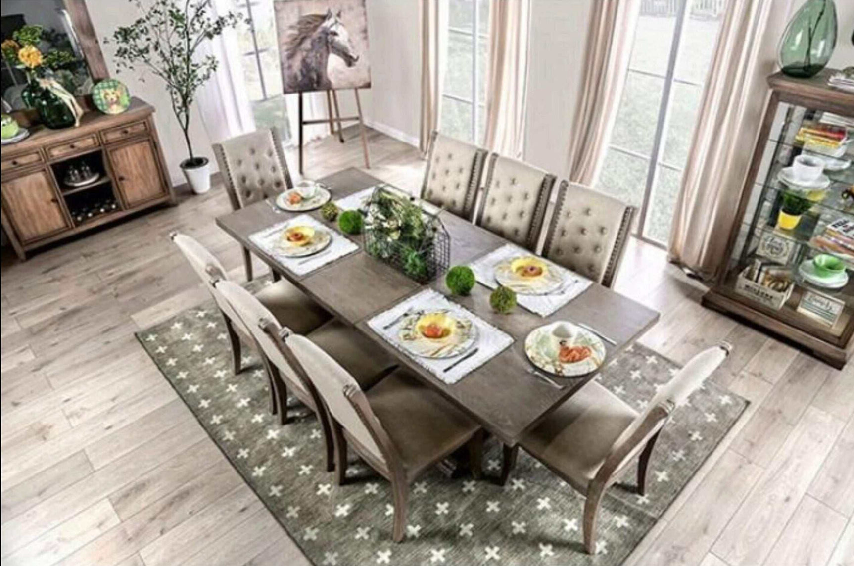 Patience Rustic Natural Tone & Beige Dining Room Set / 9pc - Ornate Home