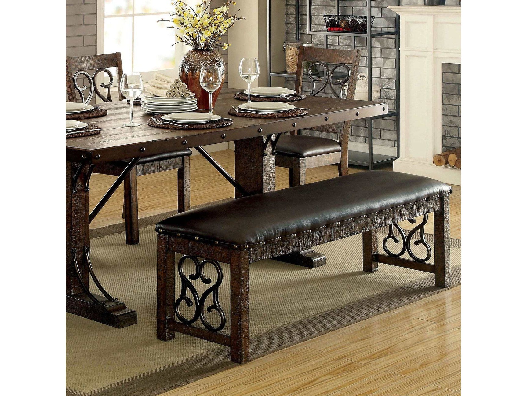 Paulina Rustic Walnut & Espresso Bench - Ornate Home