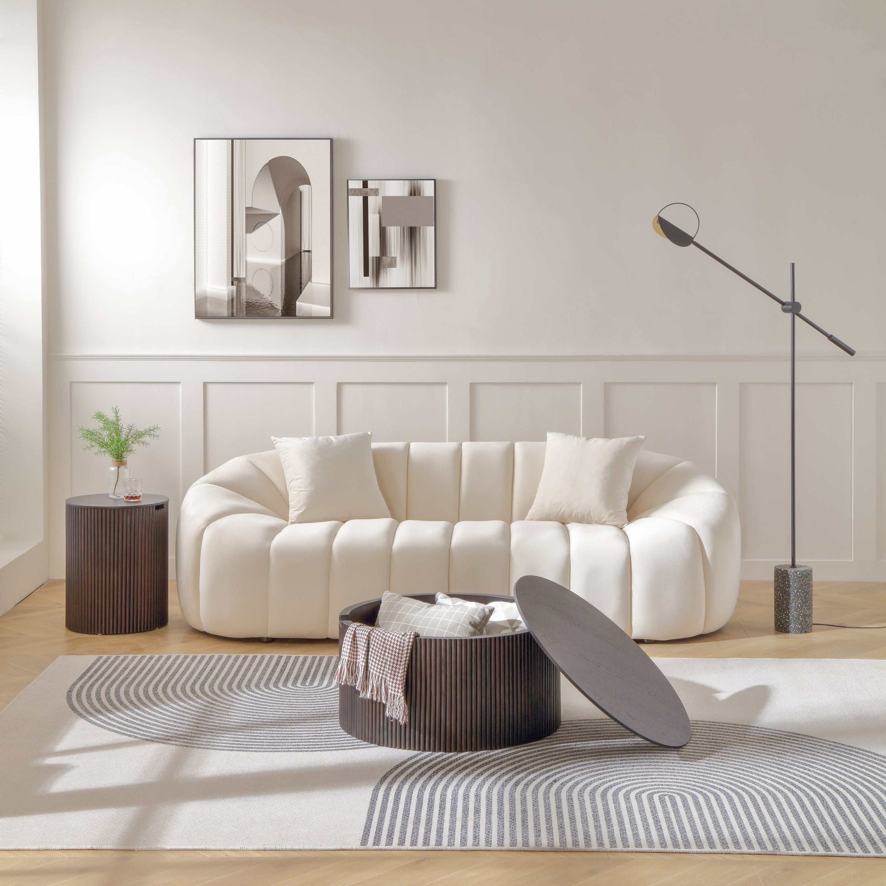 Petaluma 3-Seater Velvet Modern Sofa Beige - Ornate Home