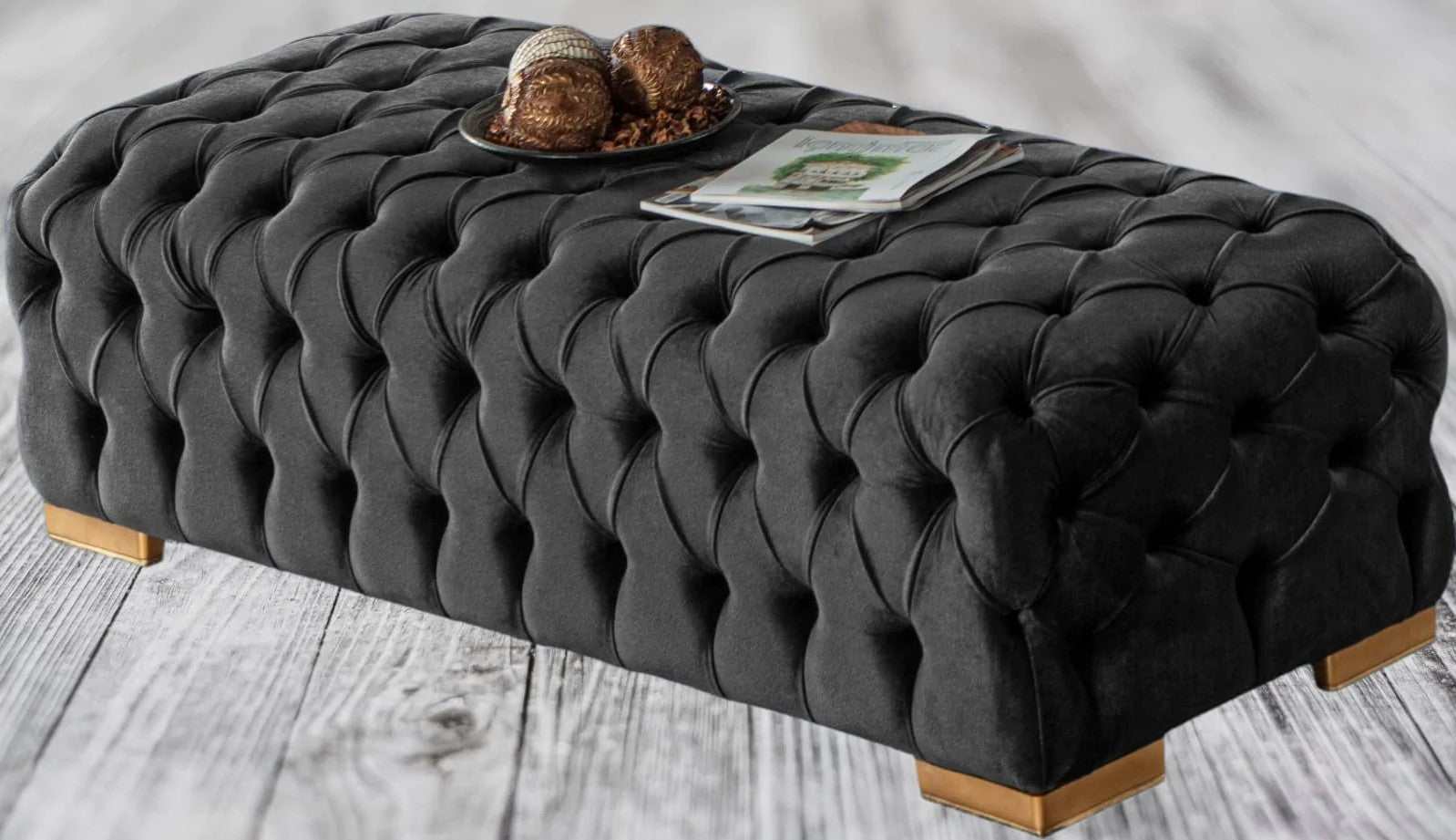 Polo Velvet Button Tufted Ottoman - Ornate Home