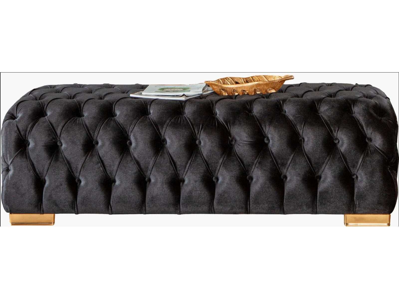 Polo Velvet Button Tufted Ottoman - Ornate Home