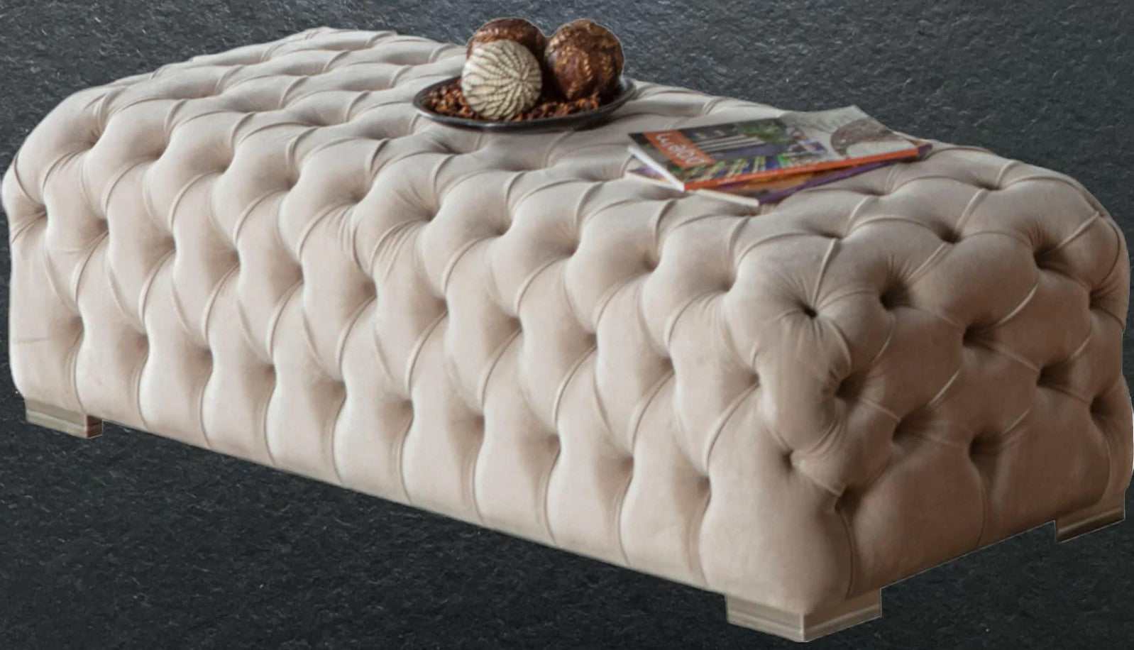 Polo Velvet Button Tufted Ottoman - Ornate Home