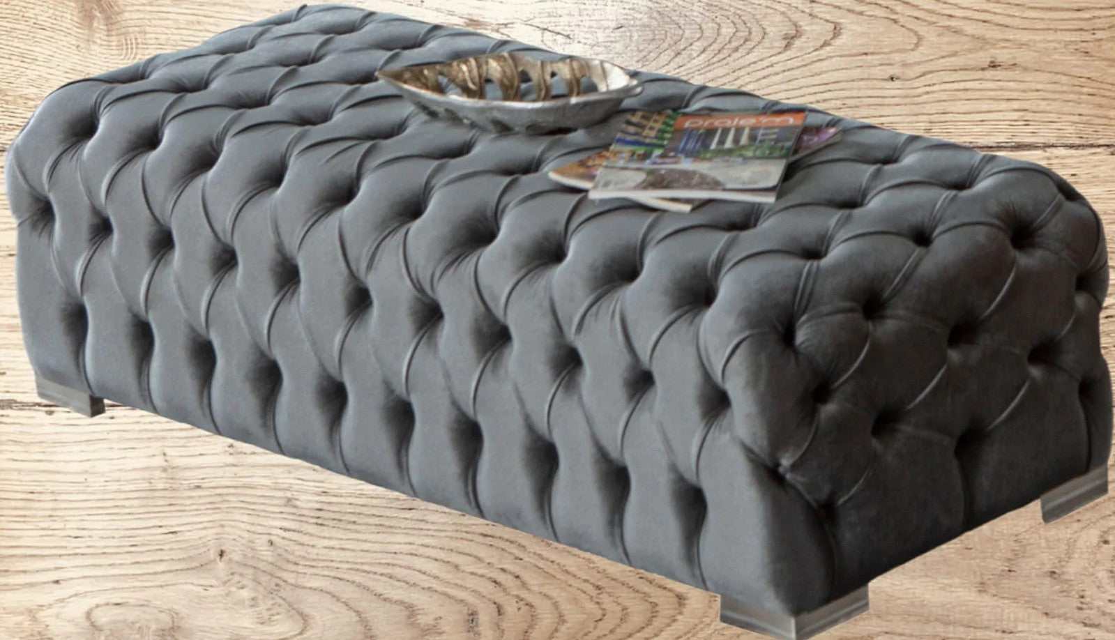 Polo Velvet Button Tufted Ottoman - Ornate Home
