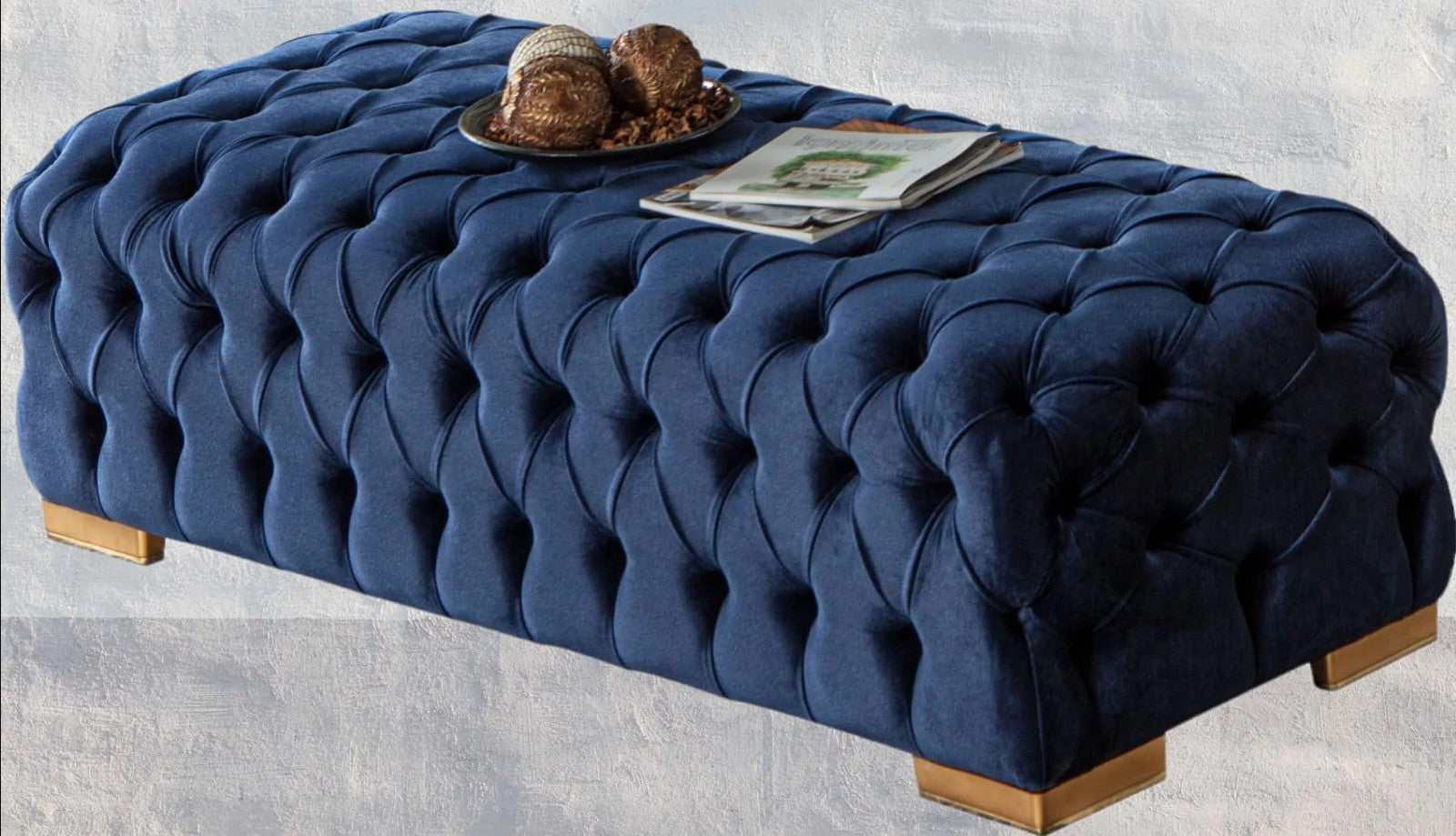 Polo Velvet Button Tufted Ottoman - Ornate Home